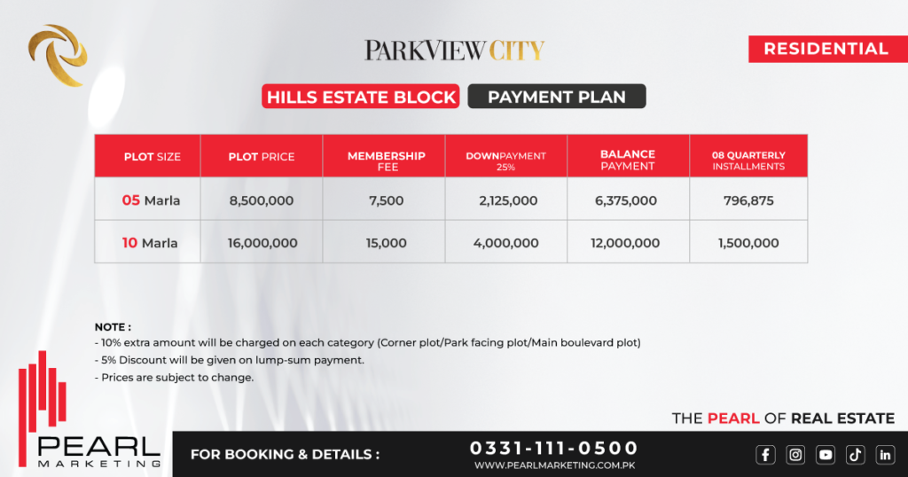 Park View City Hills Estate Block Payment Plan